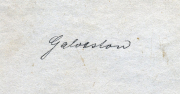 Handschriftliche Notiz mit Ortsname Galveston