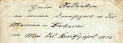 Handschriftliche Notiz an Marvin Lörkner aus dem Jahr 1915