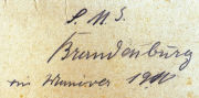 Handschriftlicher Vermerk zur SMS Brandenburg 1912