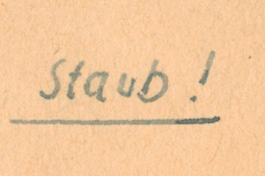 Handschriftliche Beschriftung 'Staub 1' auf Archivmaterial