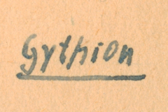 Handschriftliche Beschriftung 'Gythion' auf Archivdokument