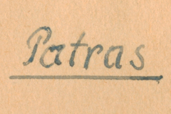 Handschriftliche Beschriftung 'Patras' auf Archivdokument