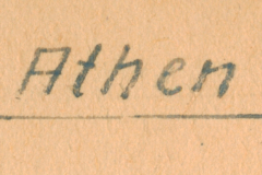 Handschriftliche Beschriftung 'Athen' auf Archivmaterial