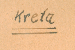Handschriftliche Beschriftung 'Kreta' auf Archivmaterial