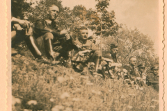 Geländebesprechung von Heeresoffizieren in bewaldeter Landschaft