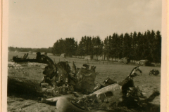 Zerstörtes deutsches Flugzeugwrack in Feldlandschaft