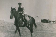 Deutscher Offizier zu Pferd auf Feldweg, Ostfront