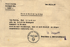 Bescheinigung Dienststelle Feldpost Nr. 12317, 28. Oktober 1939