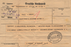 Telegramm der Deutschen Reichspost aus München, 26. August 1939