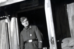 Soldat in Uniform in Fahrzeugtür, Zweiter Weltkrieg