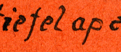 Handschriftliche Beschriftung 'Stiefel apell' auf orangefarbenem Untergrund