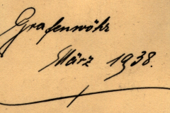 Handschriftliche Signatur mit Ortsangabe Grajevo und Datierung März 1938