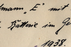 Handschriftliche Notiz zu Hauptmann E. und 8. Batterie im Gebirge, 1938