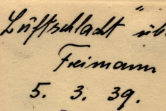 Handschriftliche Notiz mit Datum 5. März 1939