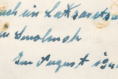 Handschriftliche Notiz mit Datumsangabe August 1944