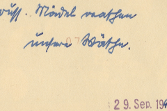 Handschriftliche Notiz mit Datierung 29. September 1942