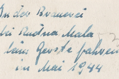 Handschriftliche Notiz mit Datumsangabe 1944