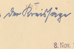 Handschriftliche Notiz mit Datum 8. November 1942