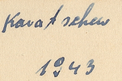 Handschriftliche Notiz mit Namenszug und Jahreszahl 1943