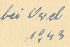 Handschriftliche Notiz mit Unterschrift und Jahreszahl 1943