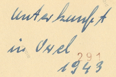Handschriftliche Notiz mit Ortsangabe und Jahreszahl 1943