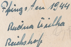 Handschriftliche Notiz mit Ortsangabe und Datum Juni 1944